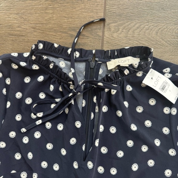 LOFT Blue Fit and Flare Dress with Mock Neck - Picture 3 of 5